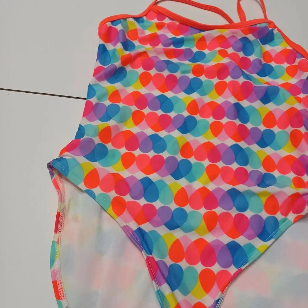 Wonder Nation Swimsuit Girls‎ 14 Polka Dot Blue White Hearts One Piece Swimwear